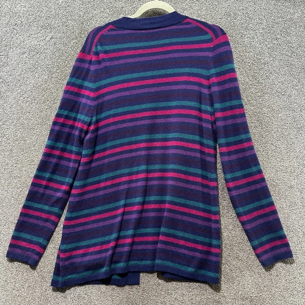 Talbots Cardigan Sweater Women Large Petite Striped Open Front Cardigan LP